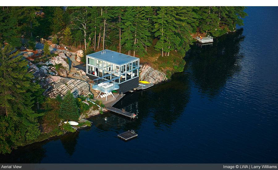 glass boat house aerial